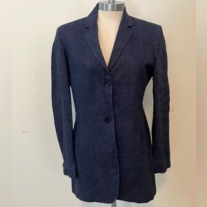 Womens 100% Linen Navy Blue Jacket Blazer Academia Preppy Sz. 6 Jones New York
